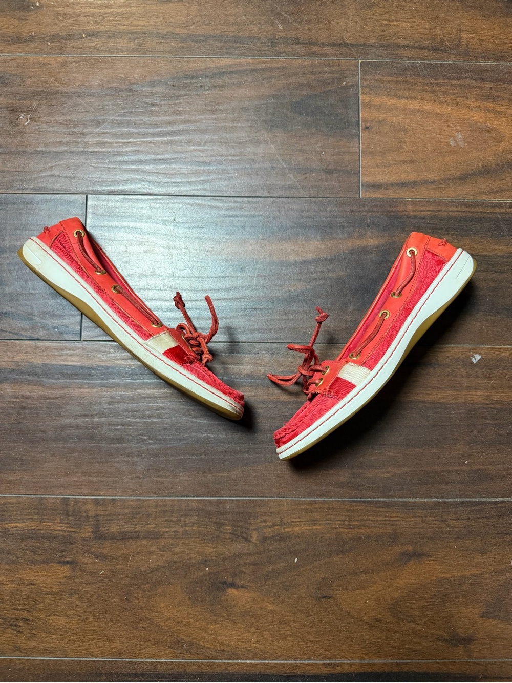 Coach A0706 Women’s Red Signature C Canvas Boat Shoes Loafers Deck Shoes 8.5W